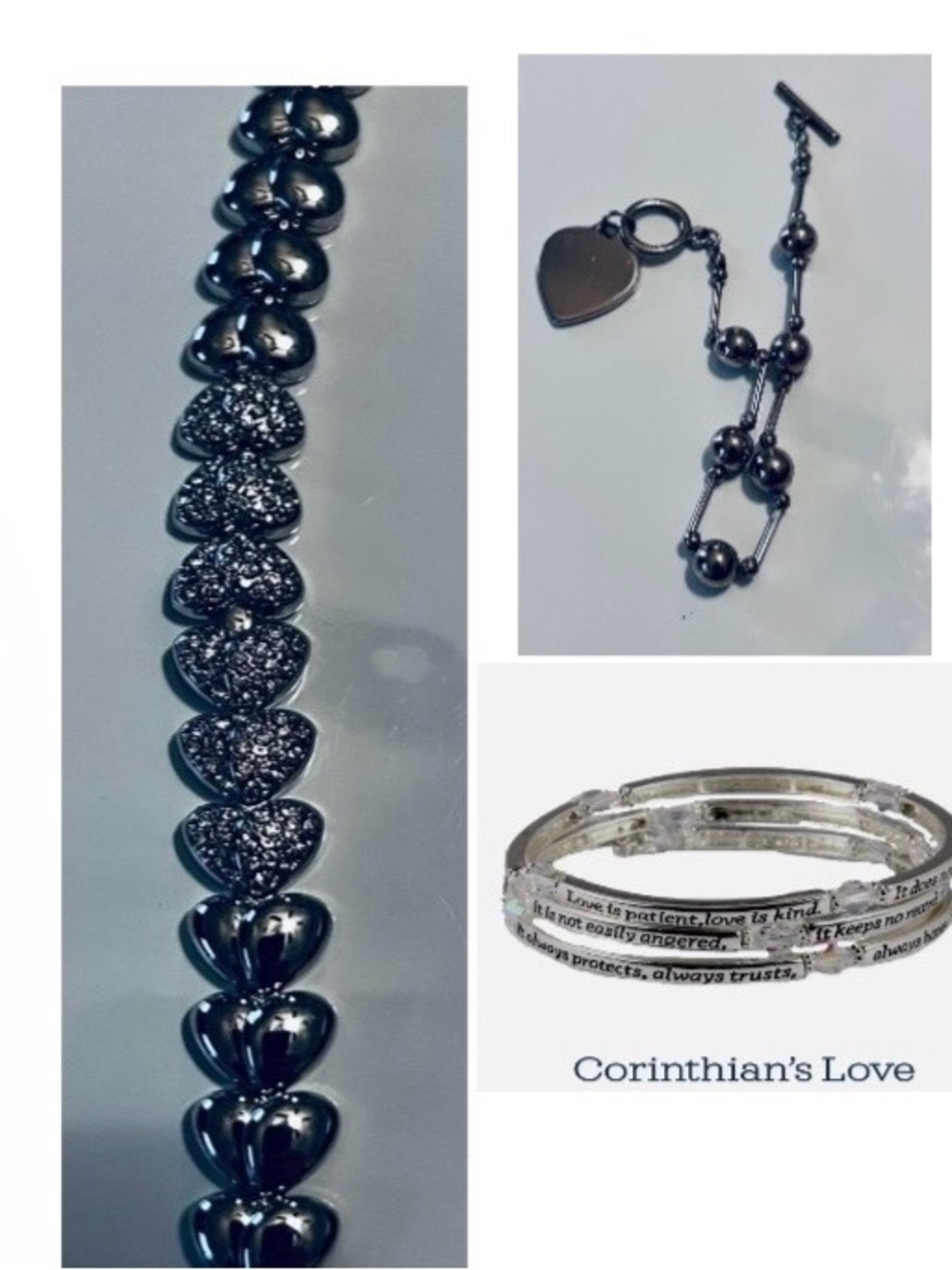 Trio of Love Inspired Bracelets in Silver Tone- Wedding Day - Women’s Jewelry